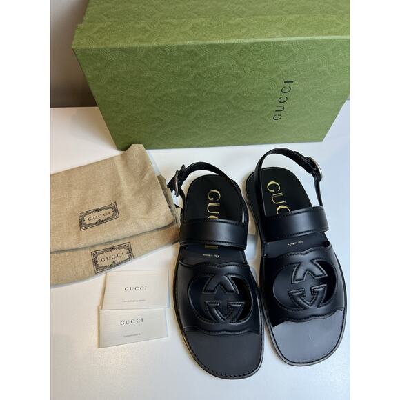 New Authentic Gucci GG Logo Leather Sandals Size UK 9/US 9.5